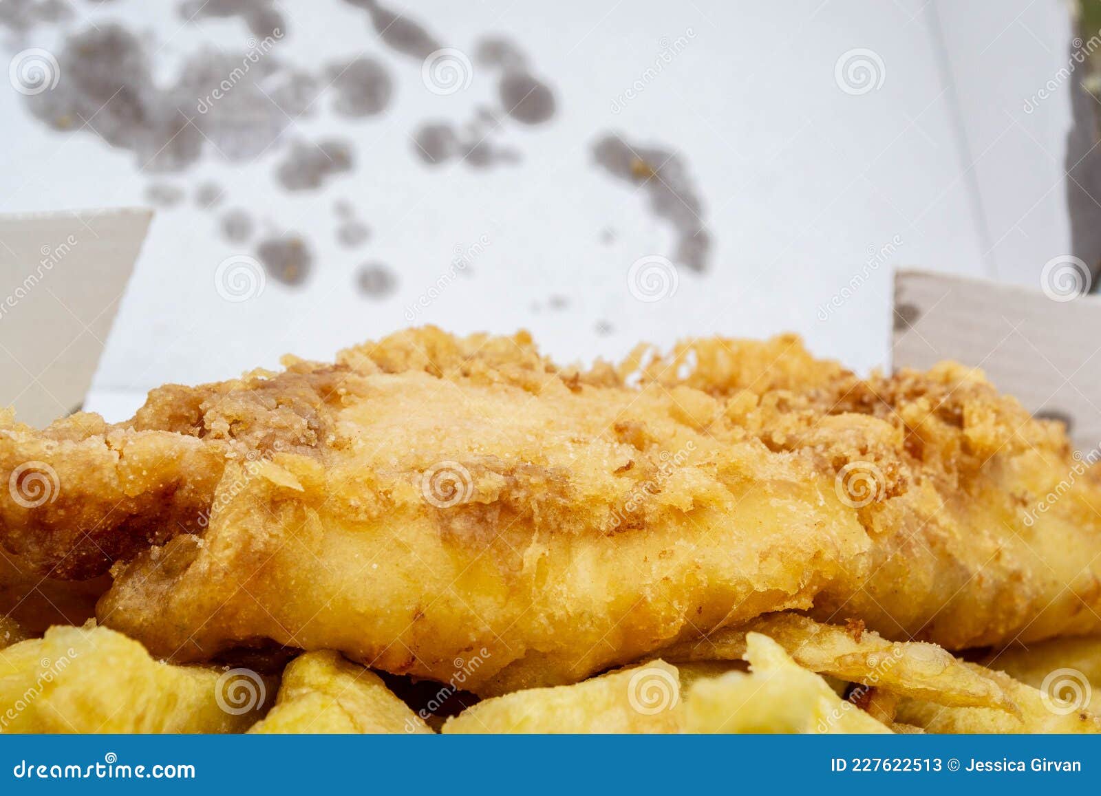 Closeup of Fish Chips and Curry Sauce in England Stock Image Image of