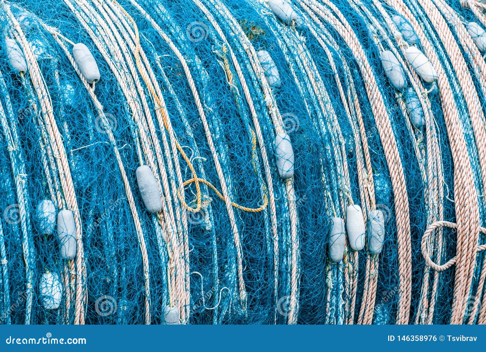 Fishing Net Roll with Floats. Stock Photo - Image of floats