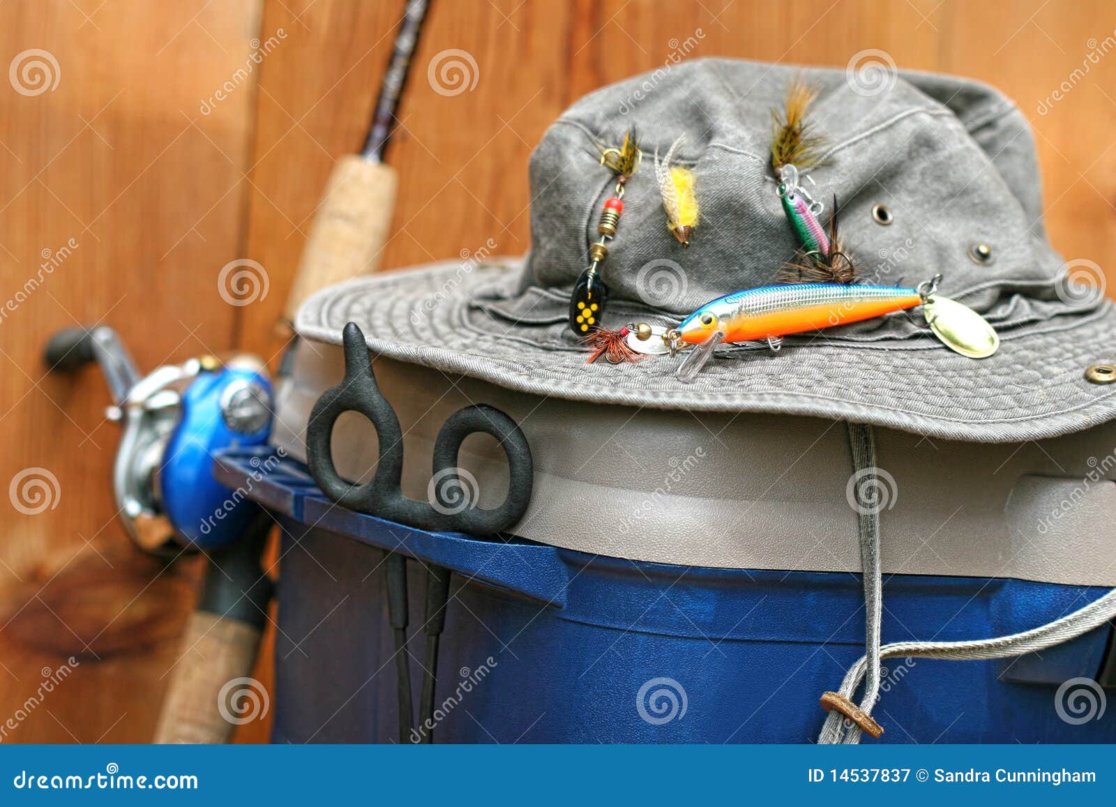 Closeup of Fishing Tackle Box and Hat Stock Image Image of fish