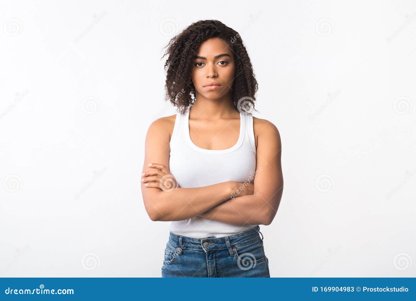 Closeup Of Frustrated Afro Girl With Crossed Arms Stock Image - Image