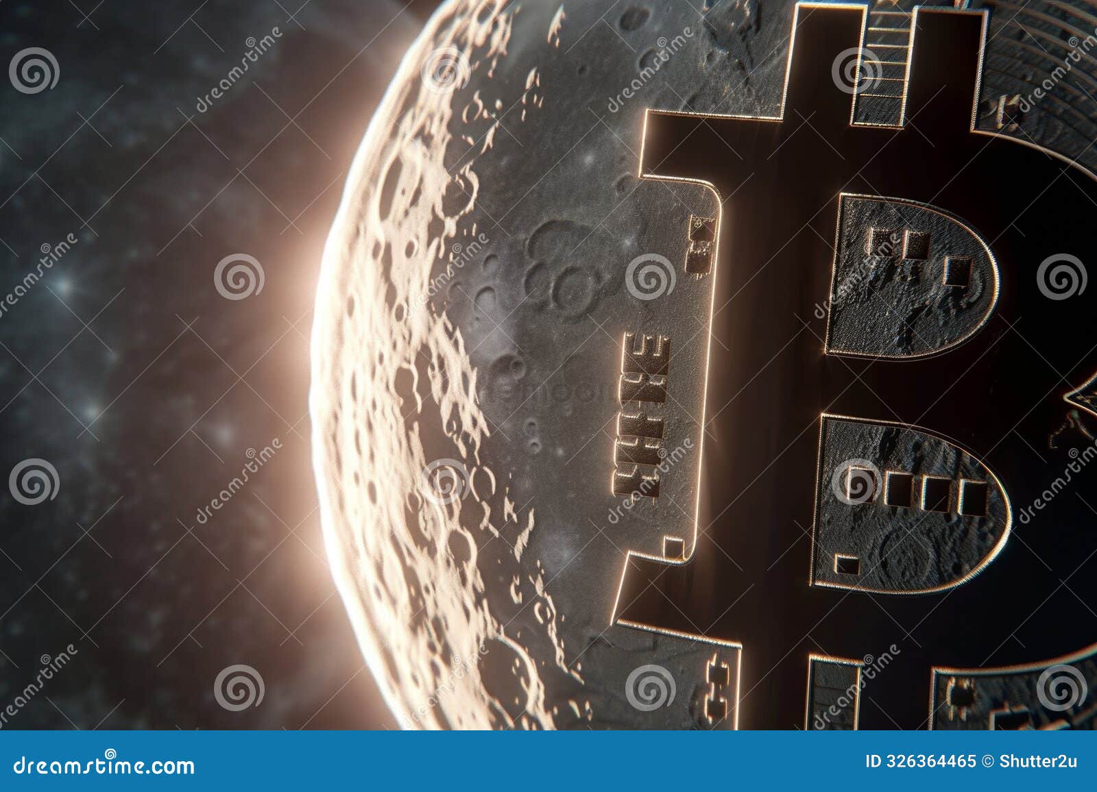 A Closeup of a Glowing Bitcoin Against the Backdrop of the Moon Symbolizing  the Concept of To the Moon in Cryptocurrency Stock Illustration -  Illustration of momentum, conceptual: 326364465