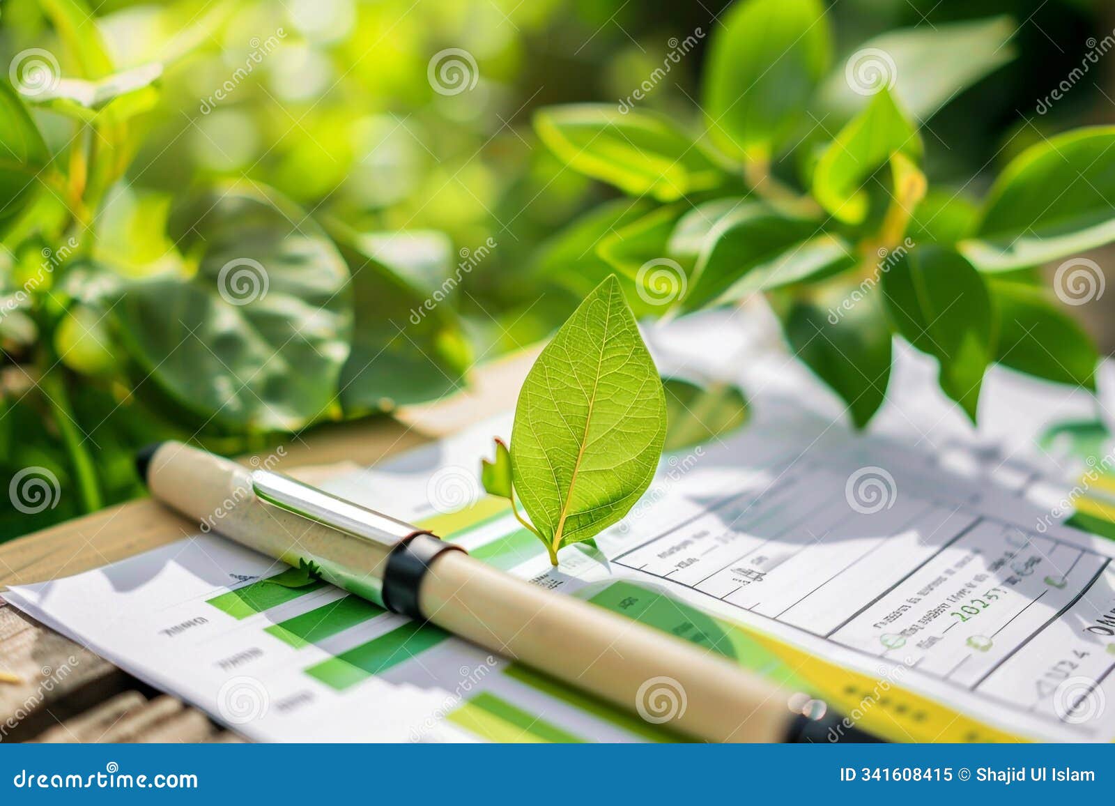 closeup of a goal setting document for a green business initiative with smart targets related to emissions reduction and recyc
