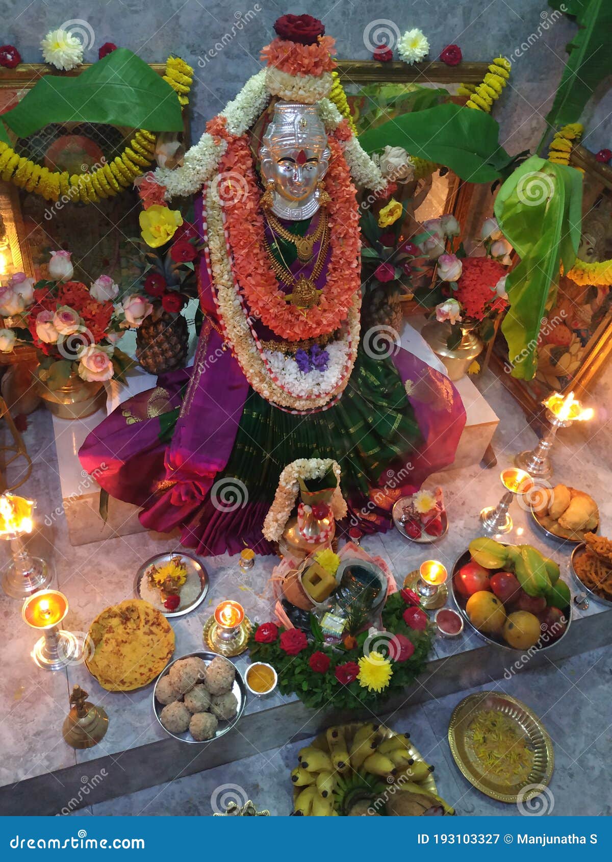 Closeup of Goddess Lakshmi Statue Decoration during Festival of Vara  Mahalakshmi Vrata. Its Festival To Propitiate the Goddess Editorial  Photography - Image of indian, colorful: 193103327