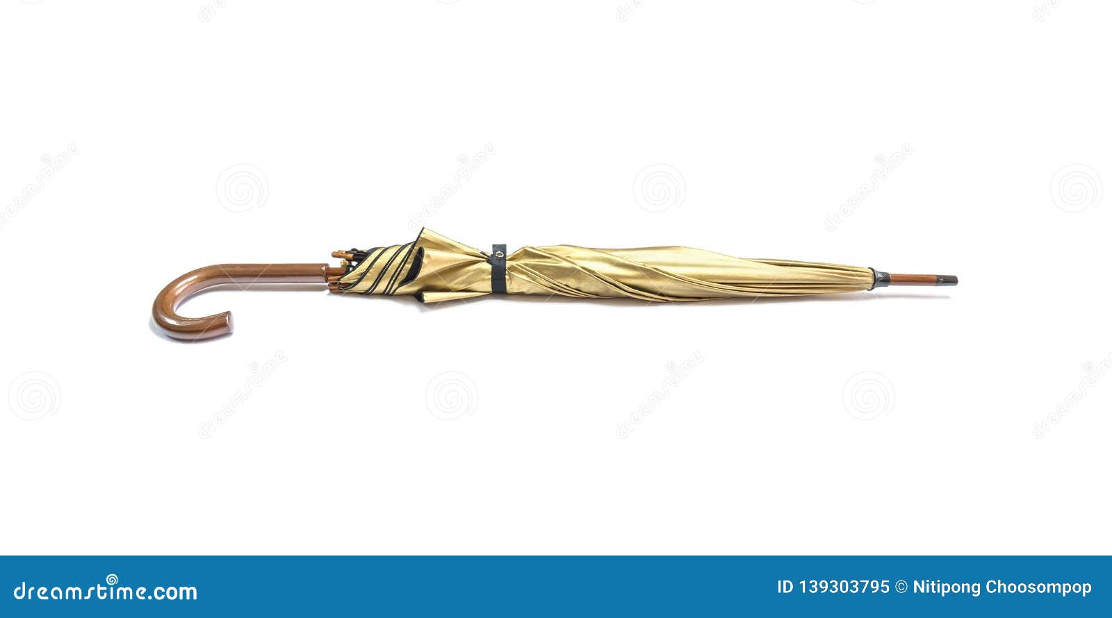 closeup gold color umbrella  on white background