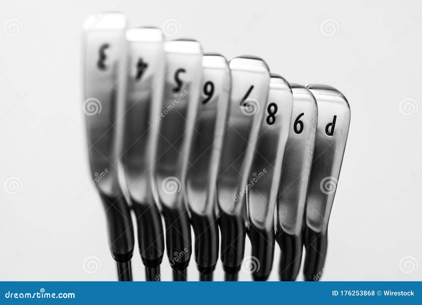 Tænke kok hver Closeup of Golf Clubs with Size Numbers on Them Under the Lights Against a  White Background Stock Photo - Image of isolated, color: 176253868