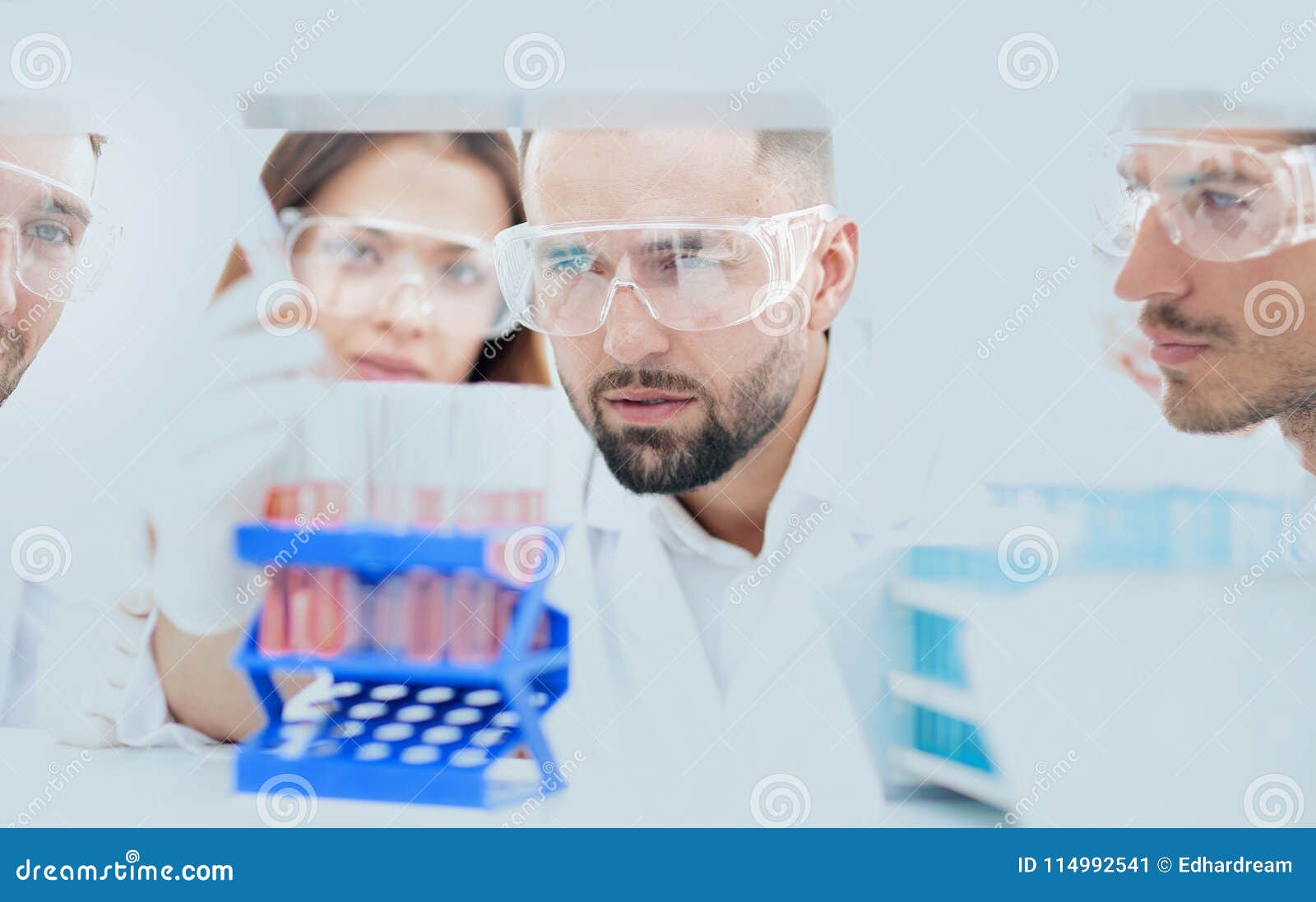 Closeup of a Group of Scientists and Pharmacists in the Laboratory