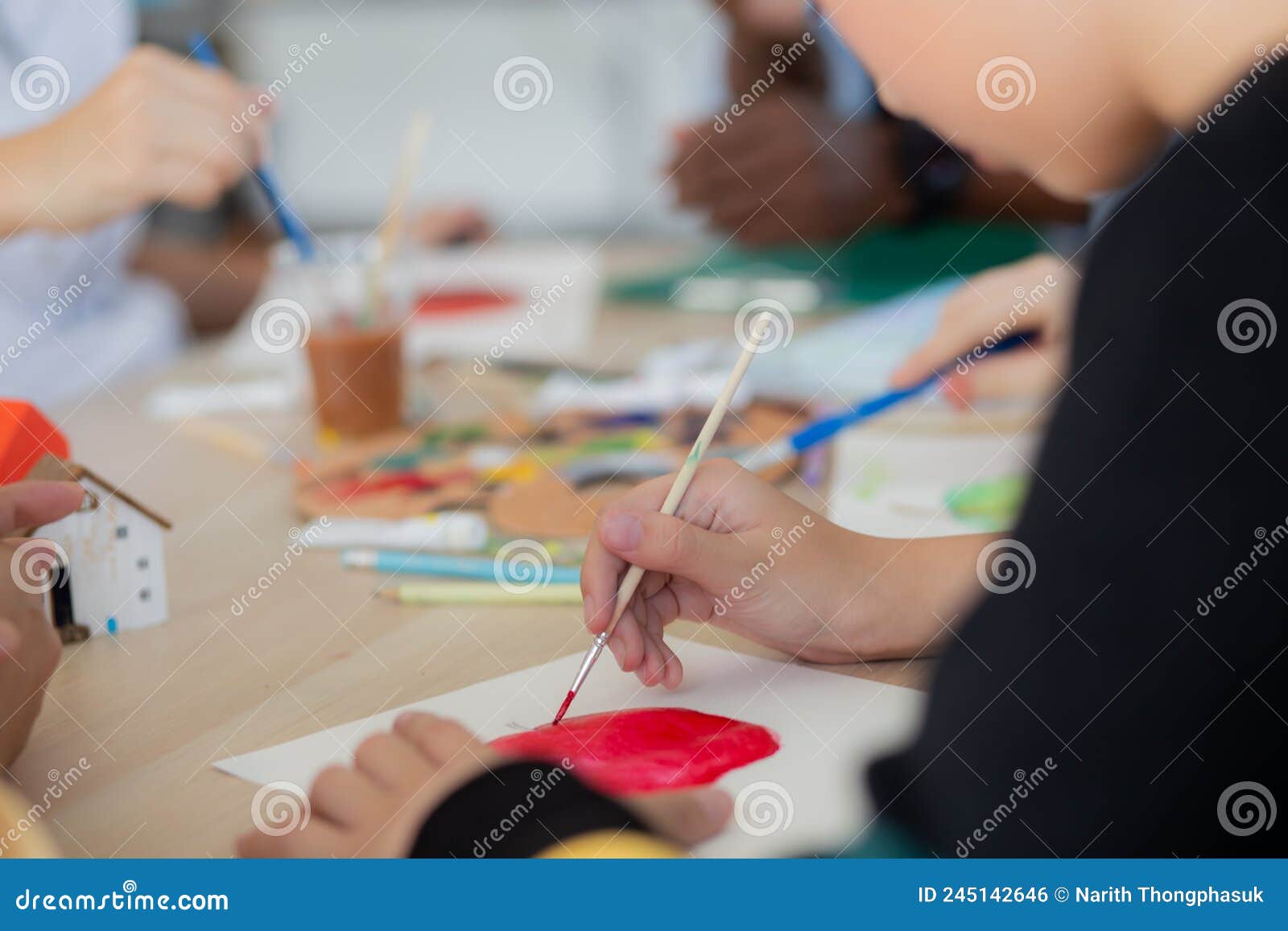 Closeup Group of Student Sitting and Studying and Learning Drawing with ...