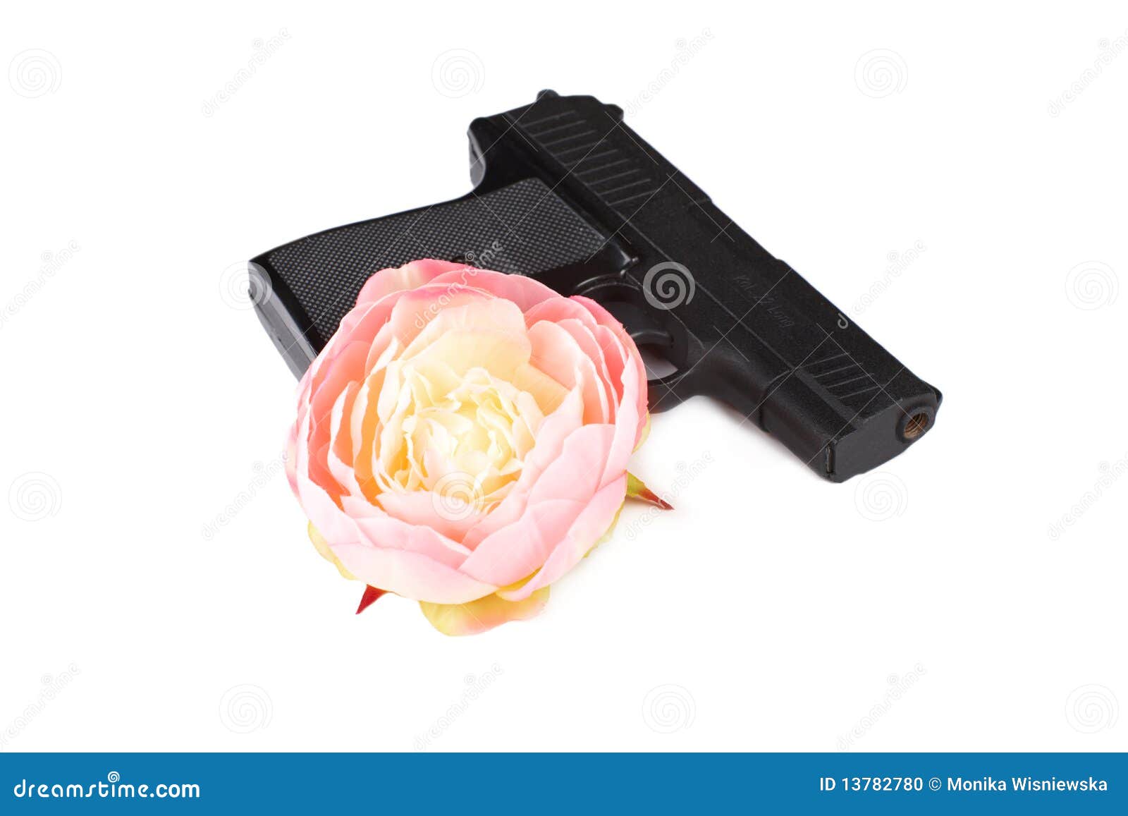 Closeup of gun and flower stock illustration. Illustration of kill 13782780
