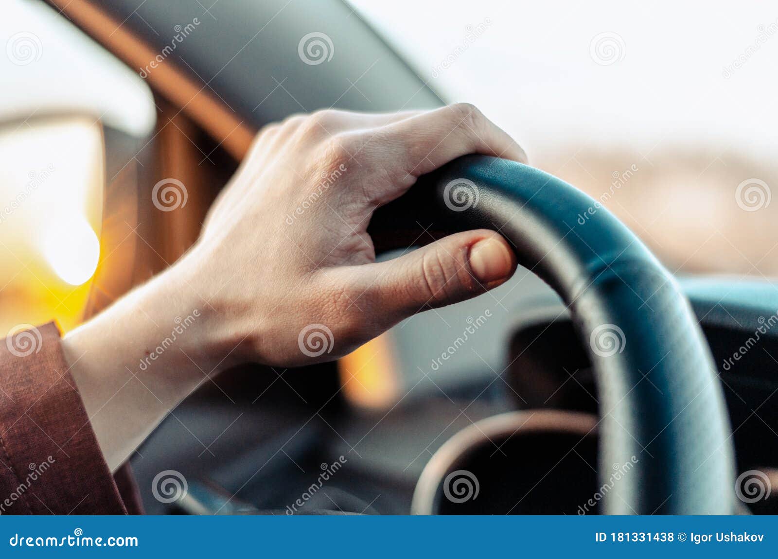 Closeup Guy Hand on Car Steering Wheel Stock Photo Image of motion