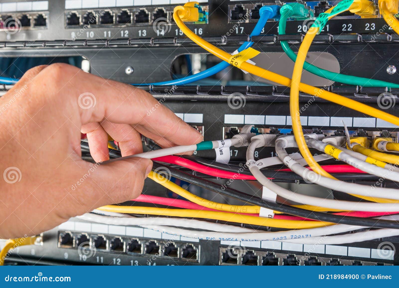Hand of Engineer Plugging in Cable into Server Switch P Stock Photo Image of digital