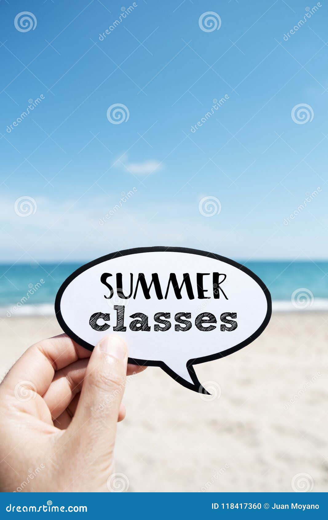 text summer classes, on the beach