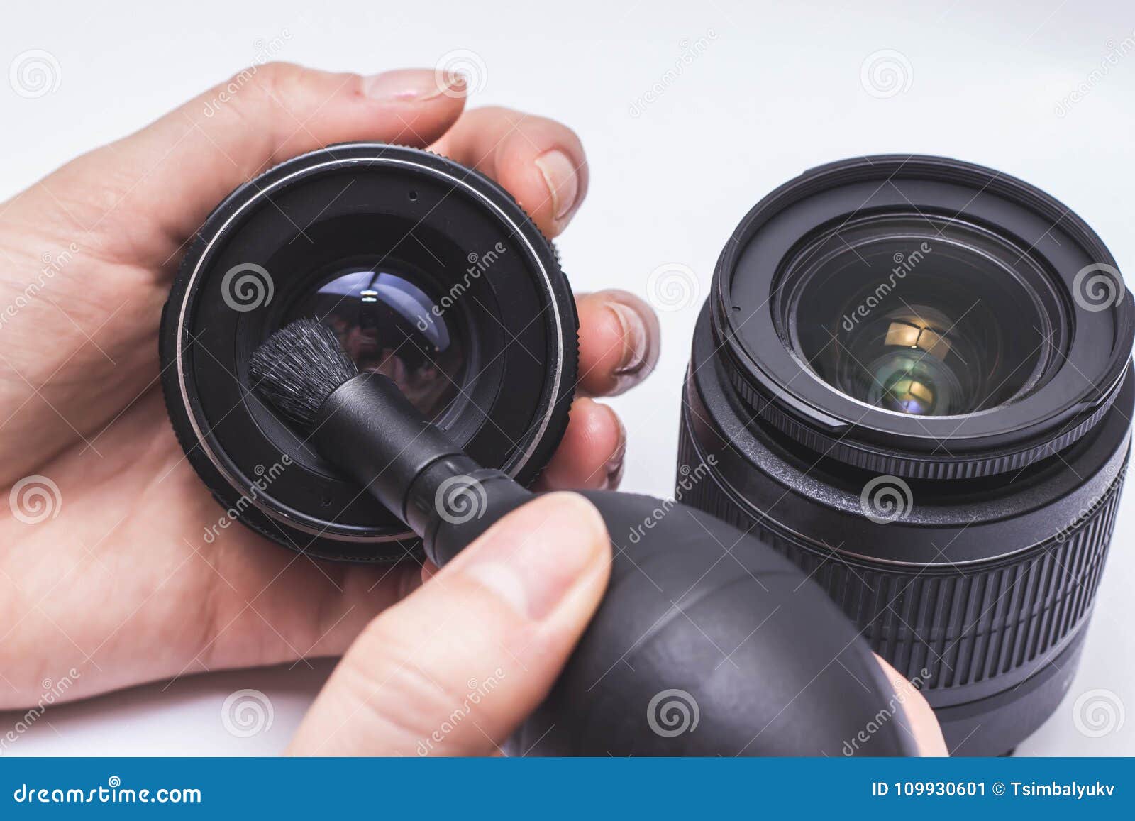 Closeup the Hand Cleaning Lens Stock Image Image of photographer