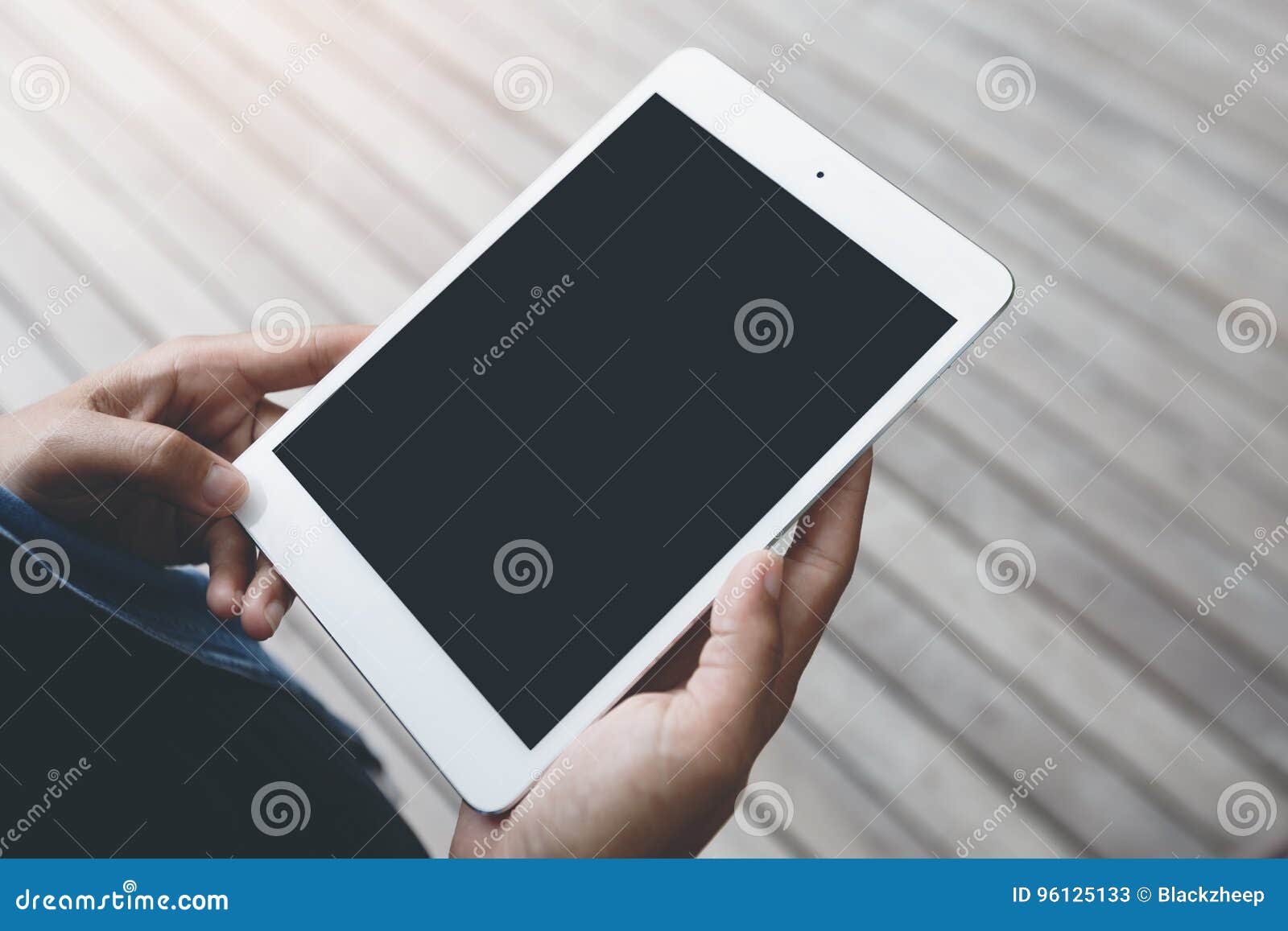 Closeup Hand Hold Digital Tablet Blank Screen Stock Image Image of