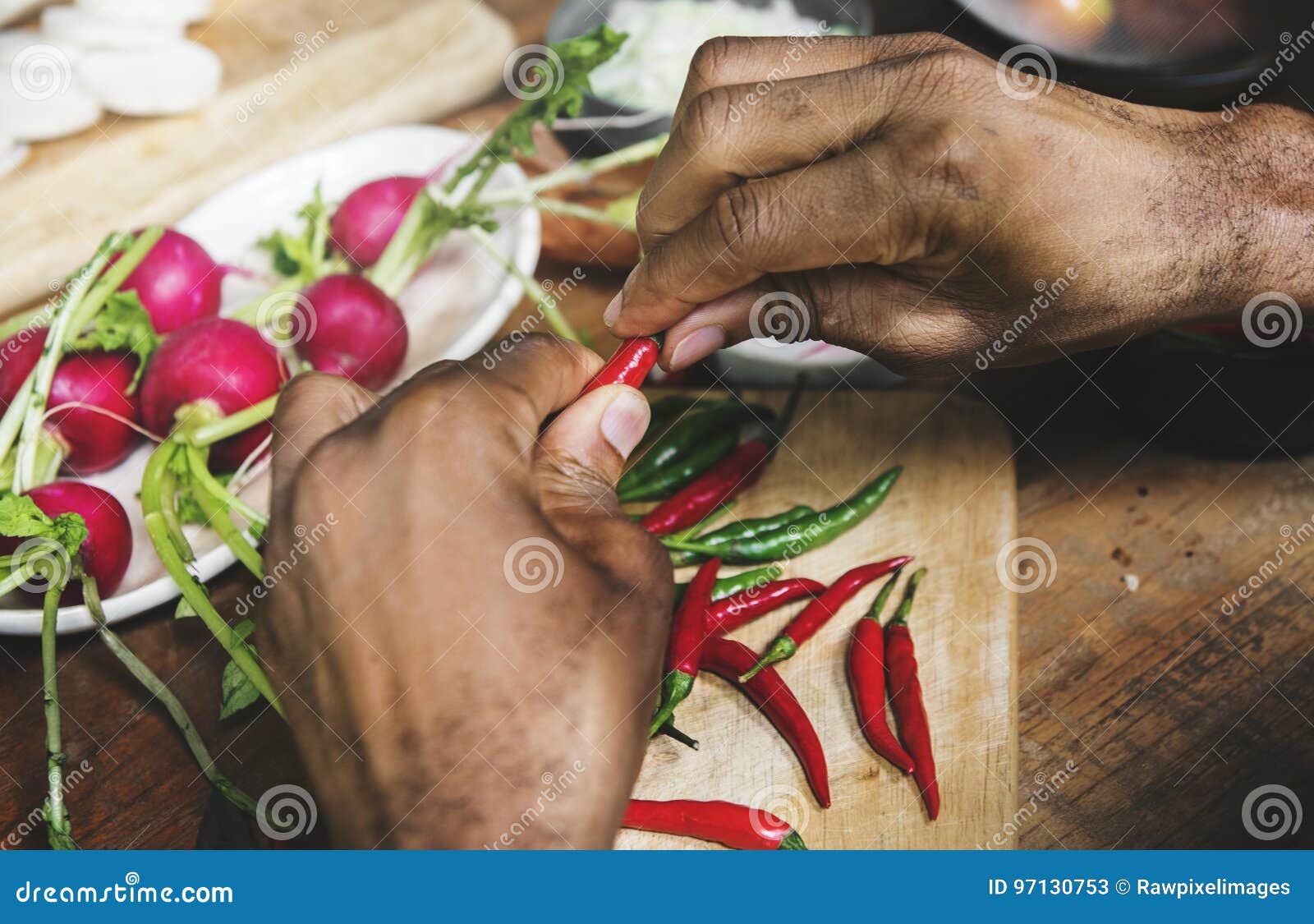 Closeup of Hands with Chili Pepper Prepare To Cook Stock Image Image