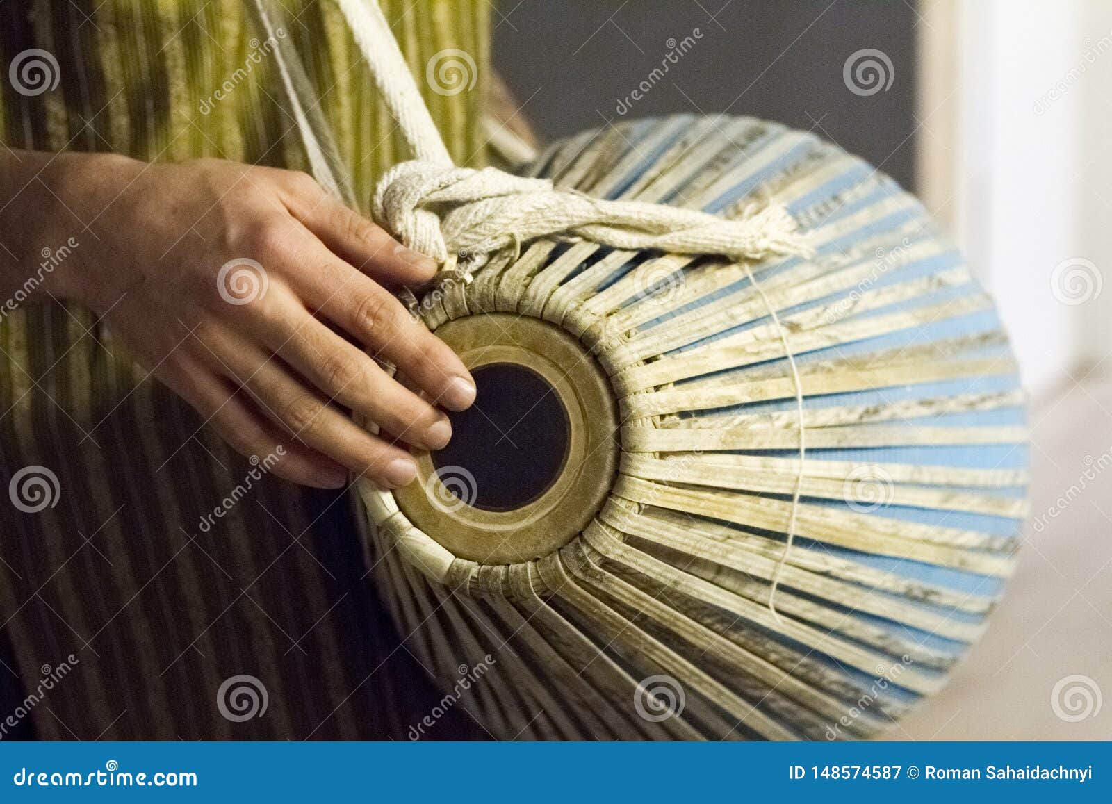 Closeup of Hands on Indian Drum, Musical in Yoga Studio Stock Image Image of