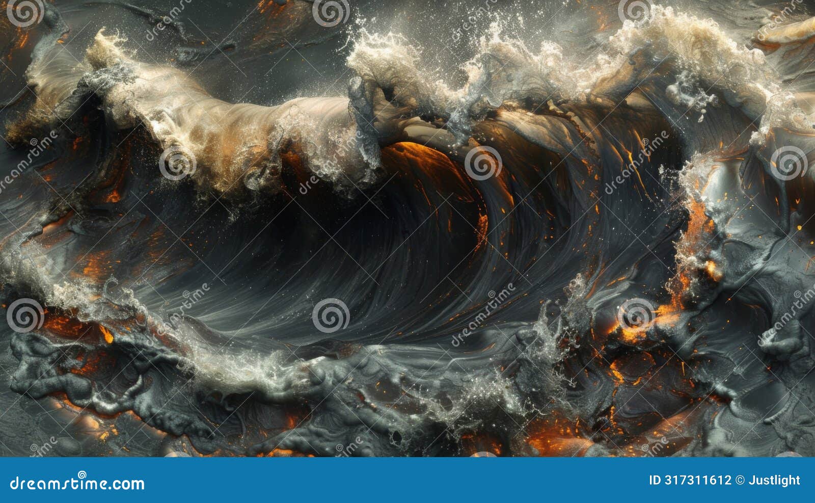 closeup of the hardened waves and ripples formed in lava as it solidifies capturing the moment of motion frozen in time