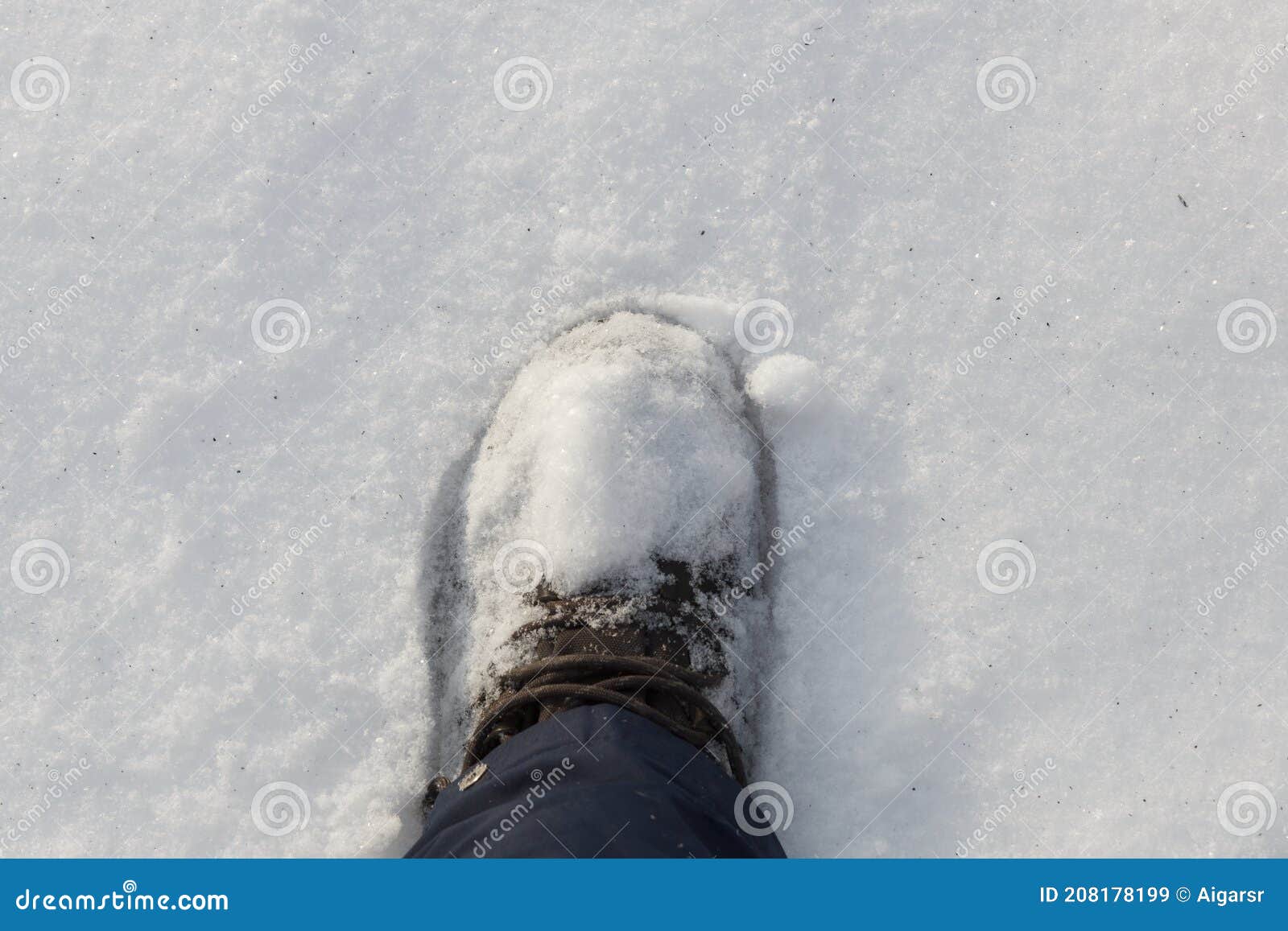 Closeup of Hiking Boots in the Snow. Stock Image Image of boot