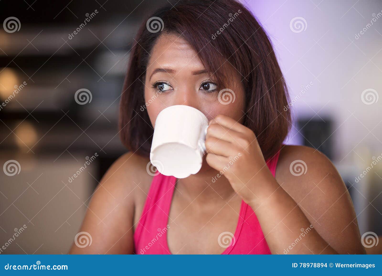 Closeup of Hispanic Woman Drinking Coffee Stock Photo Image of