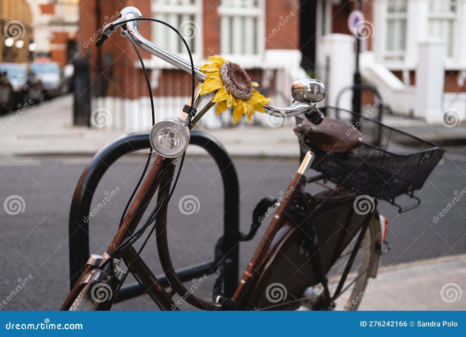 Closeup Horizontal De Brun Vintage Look Vélo Avec Un Tournesol