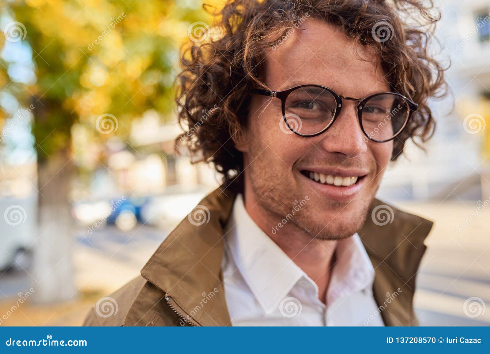 Closeup Horizontal Portrait of Young Happy Business Man with Glasses ...