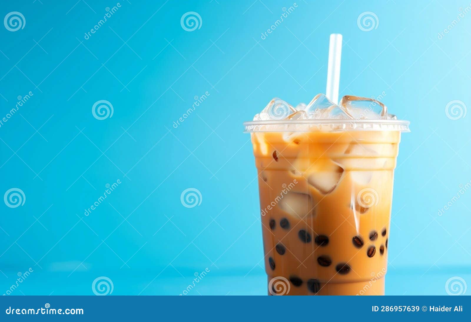 Closeup of Ice Bubble or Boba Milk Tea in Plastic Cup. Generative AI Stock Image Image of