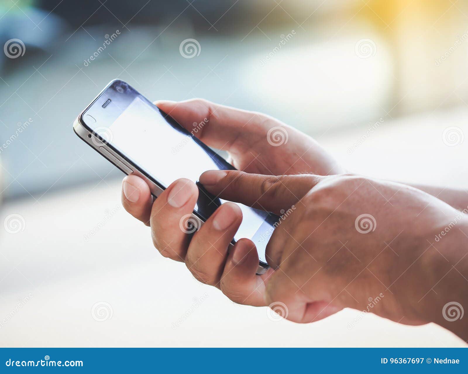 Man Hands Using a Smartphone. Stock Image - Image of point, online ...