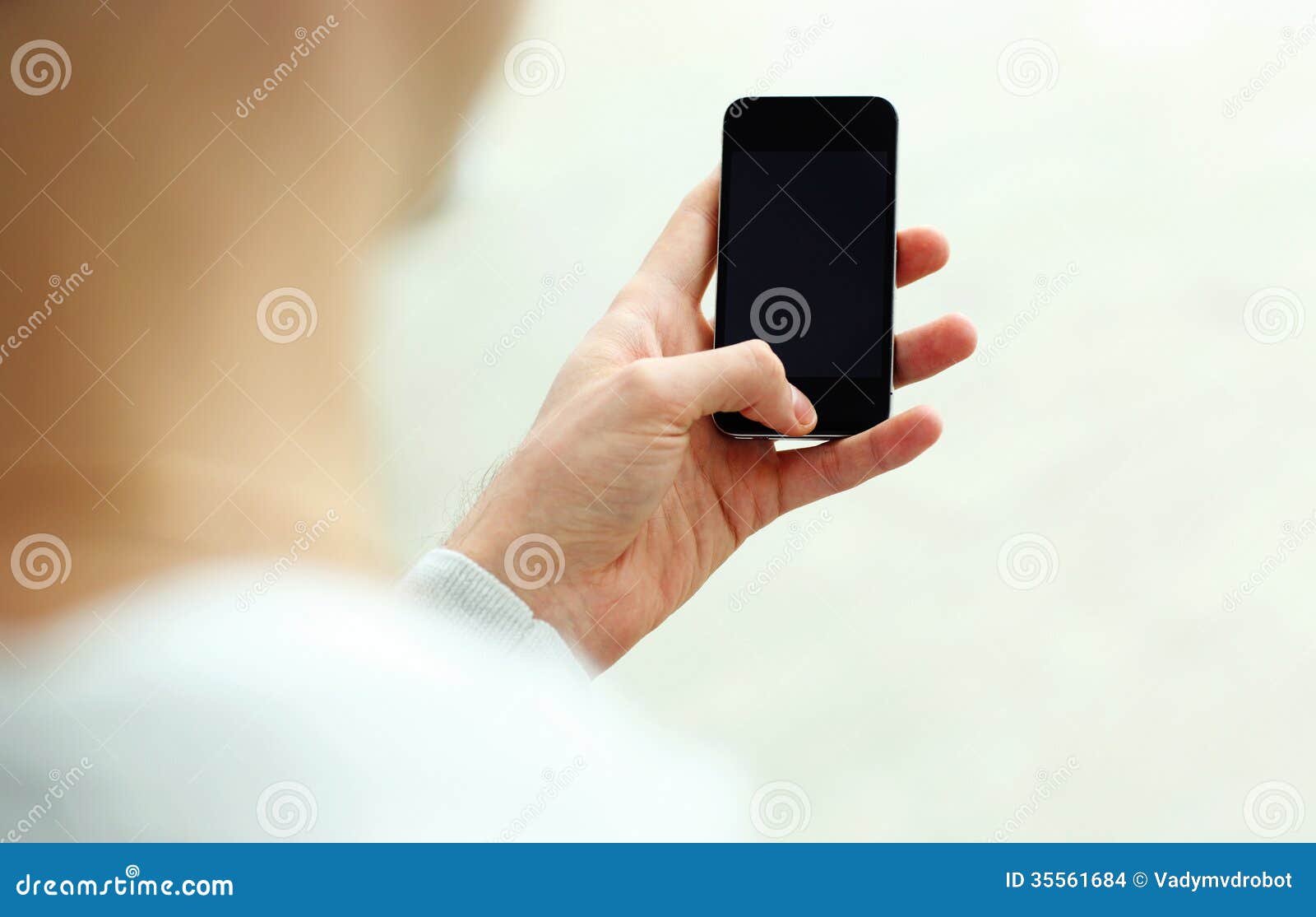 Closeup Image of a Man Looking at Blank Smartphone Display Stock Photo ...