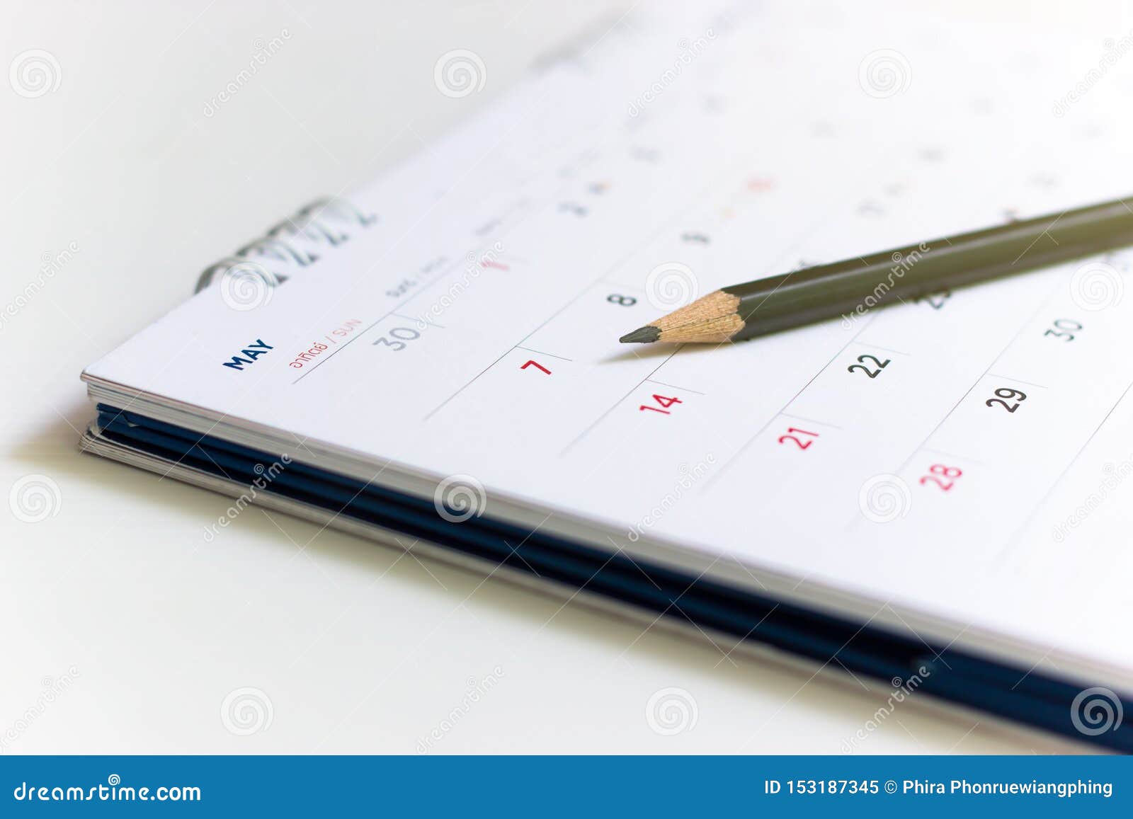 Closeup Image of Pencil on the Calendar. Stock Image Image of number
