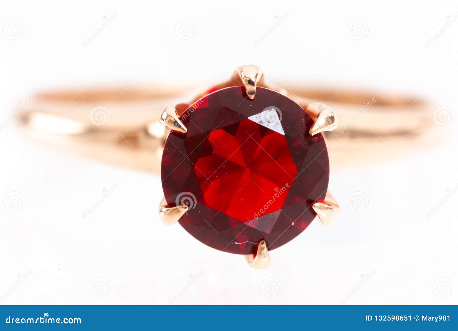 Imperfect Ruby Gemstone Set in Gold Ring Stock Image Image of