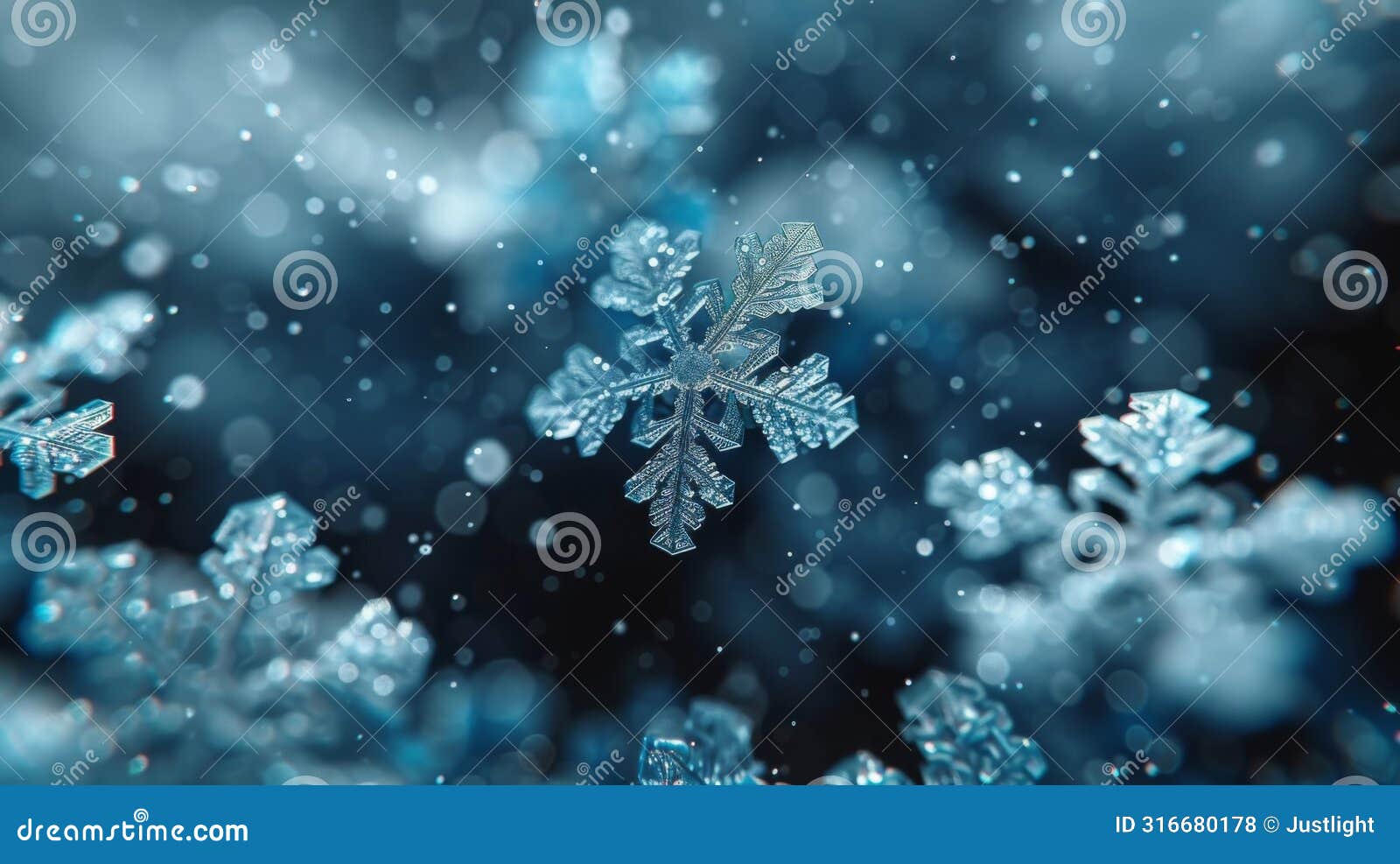 closeup of individual snowflakes being carried by the wind creating a delicate and ethereal texture