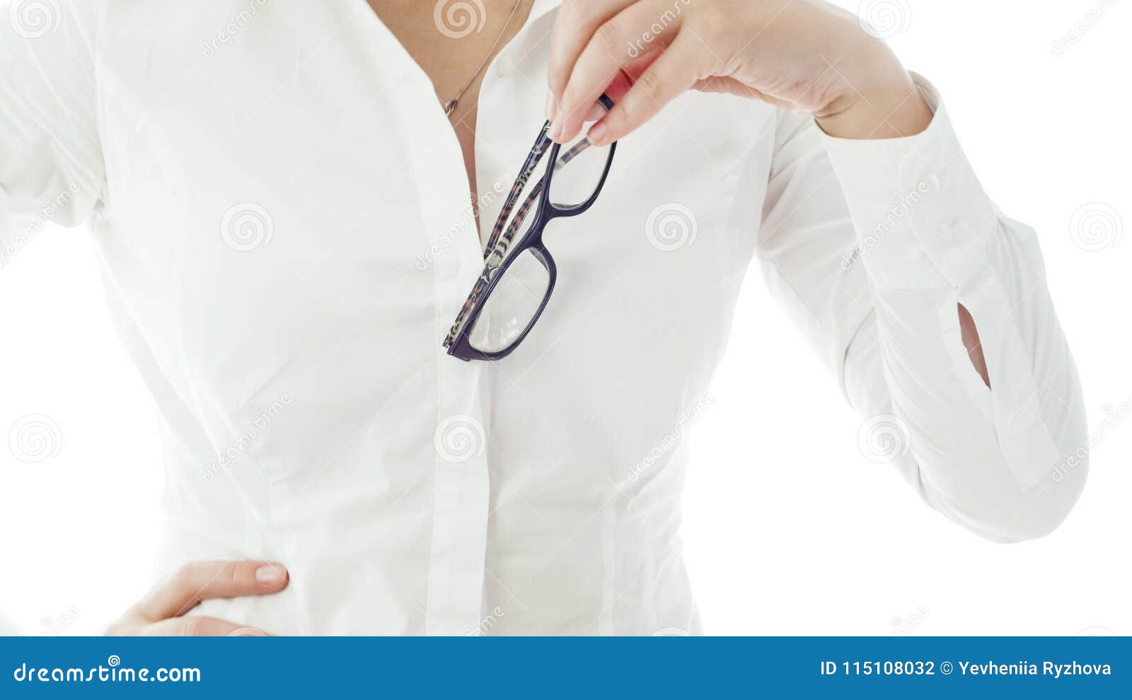 Closeup Isolated Photo Of Eyeglasses Hanging On Beautiful