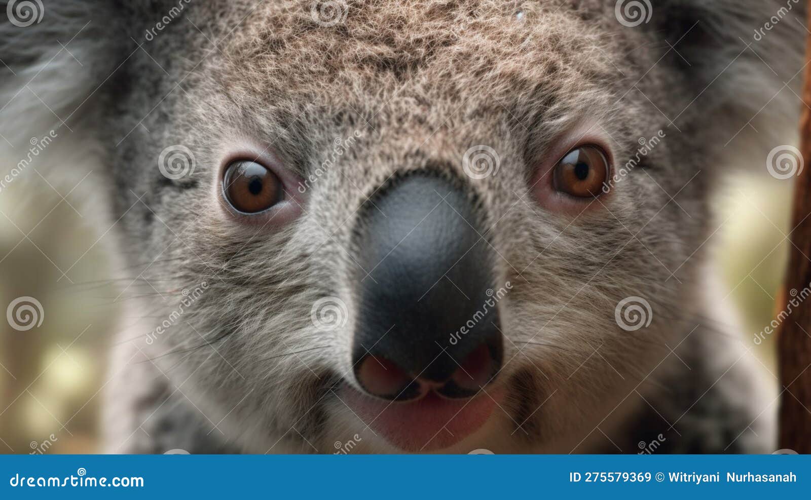Closeup of a Koala with Its Mouth Close. Closeup of a Koala Head Stock
