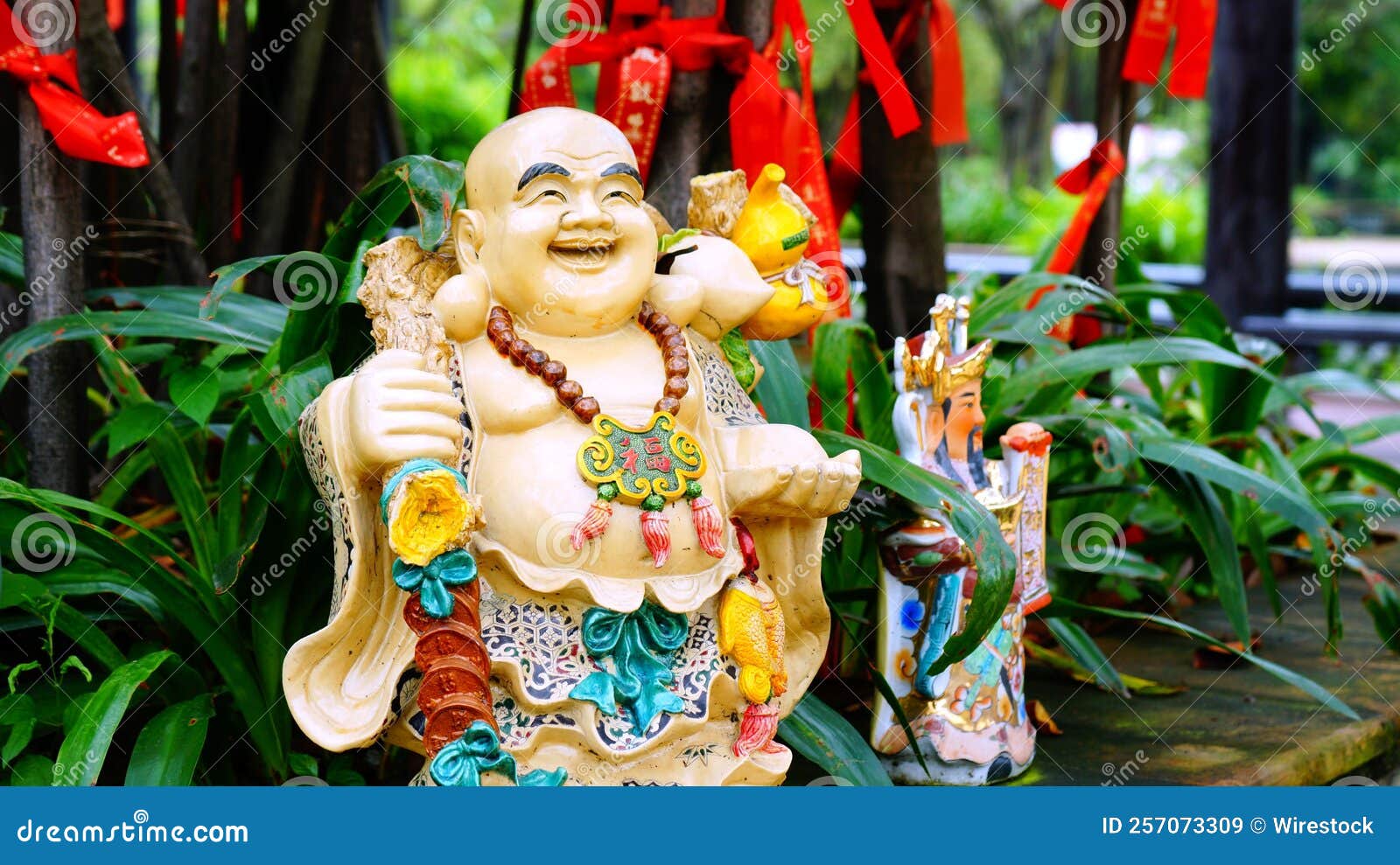 Closeup of a Laughing Buddha Statue Stock Image Image of religious