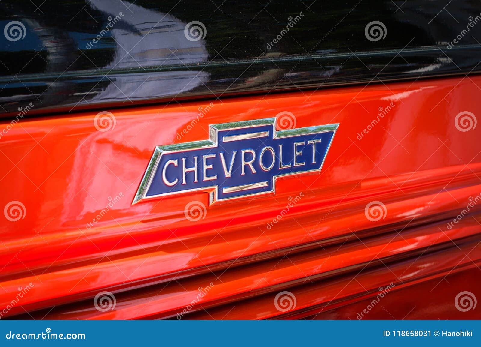 Closeup Of The Logo Design / Brand Name Of CHEVROLET At Oldtimer