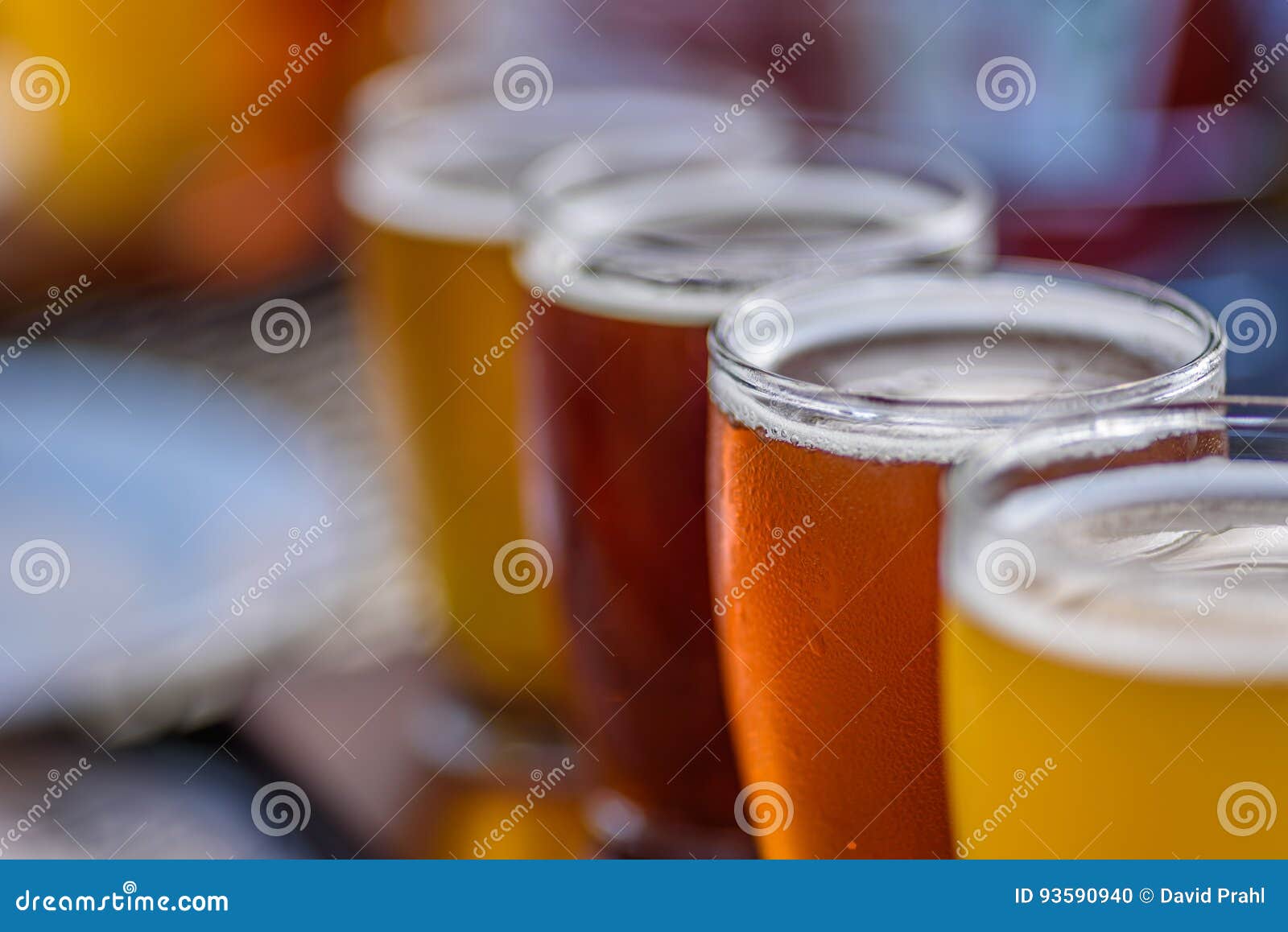 Closeup Macro of a Beer Flight in Sunlight Stock Photo Image of