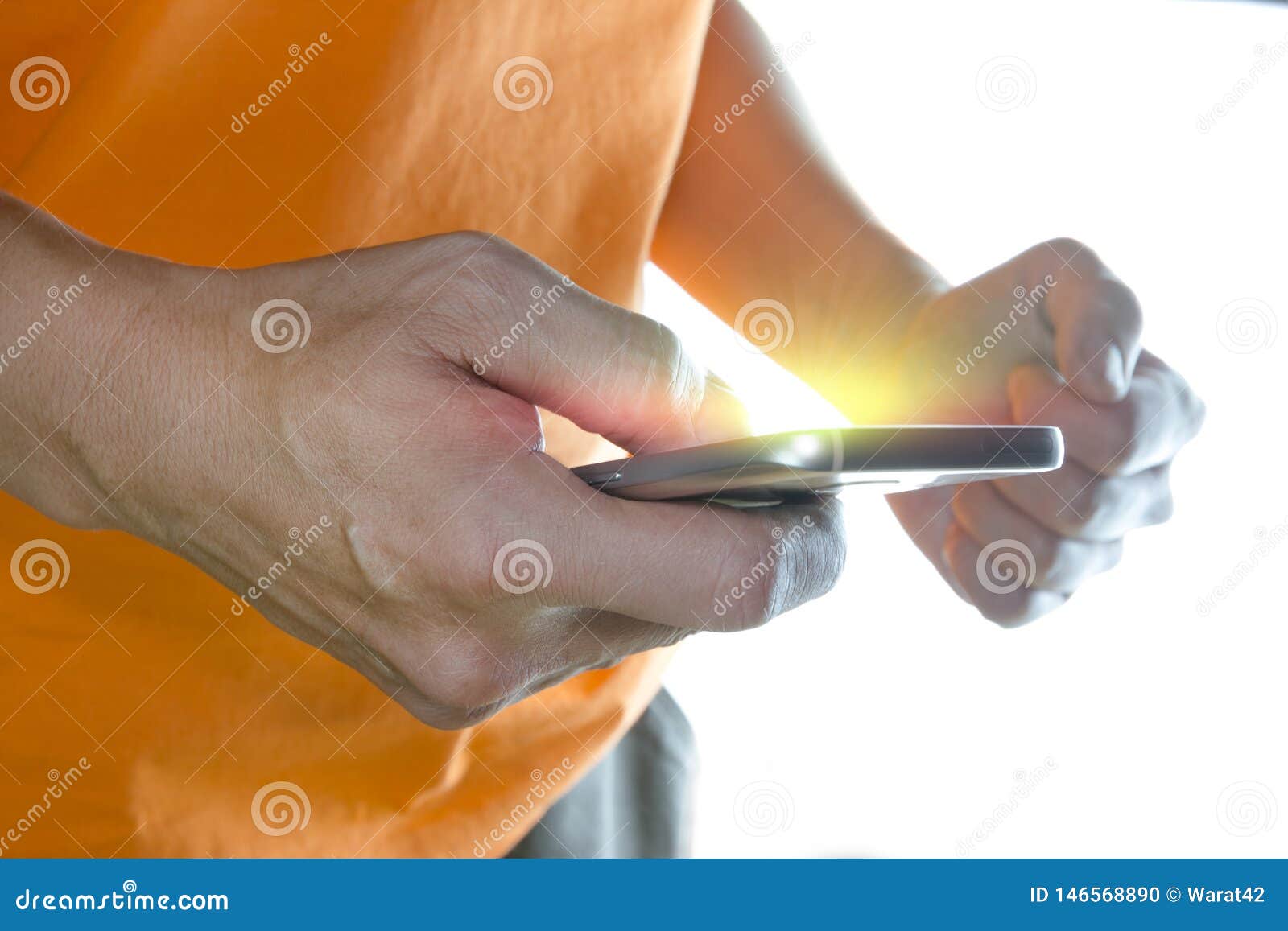 Closeup Man Holding a Smartphone with Fist,isolated on White Background ...