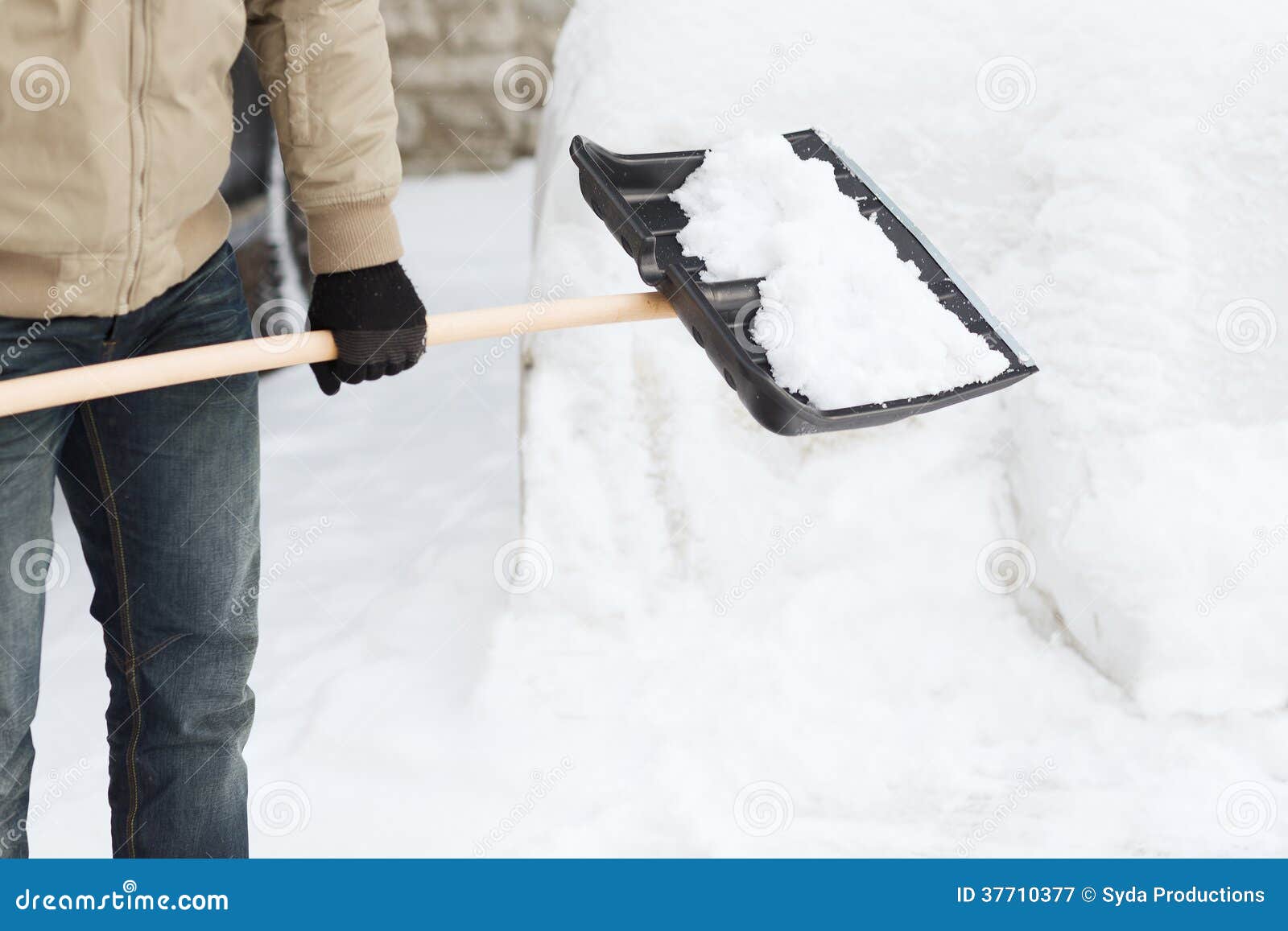 Closeup of Man Shoveling Snow from Driveway Stock Image Image of