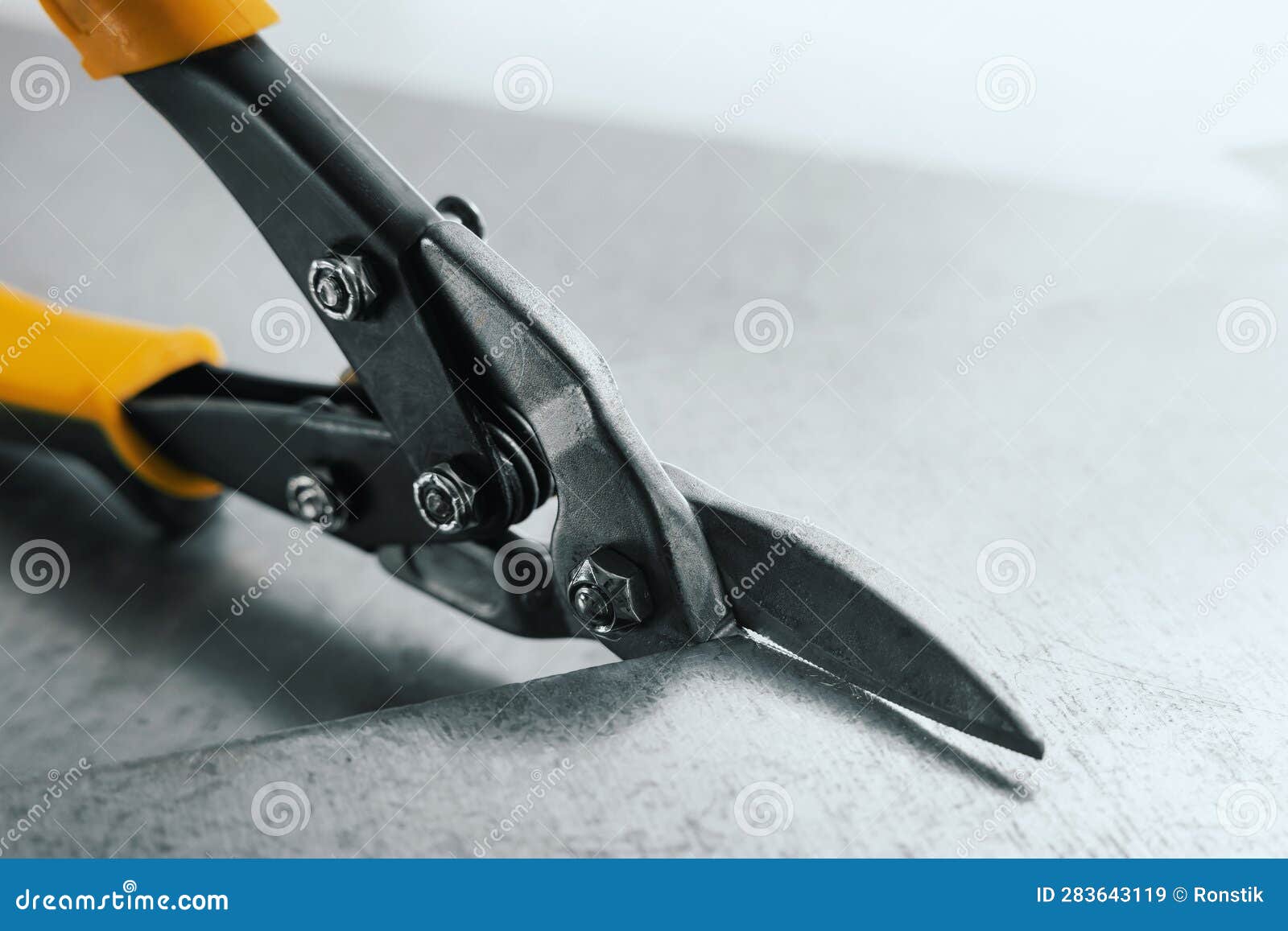 Metal Scissors Cutting a Tin Sheet Stock Image Image of space, snips