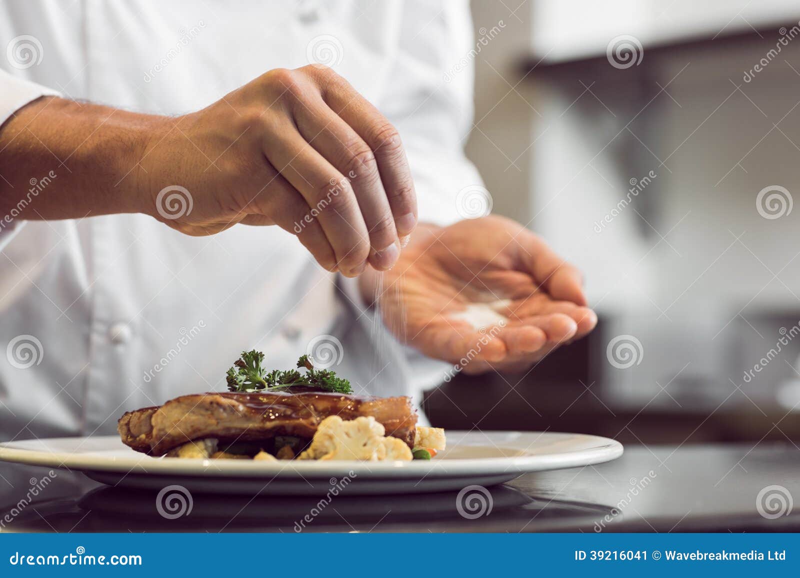 Closeup Mid Section of a Chef Putting Salt Stock Image Image of