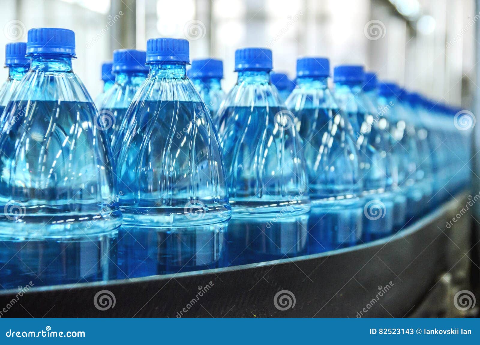 Closeup on Mineral Water Bottles in Raw and Lines Stock Image Image