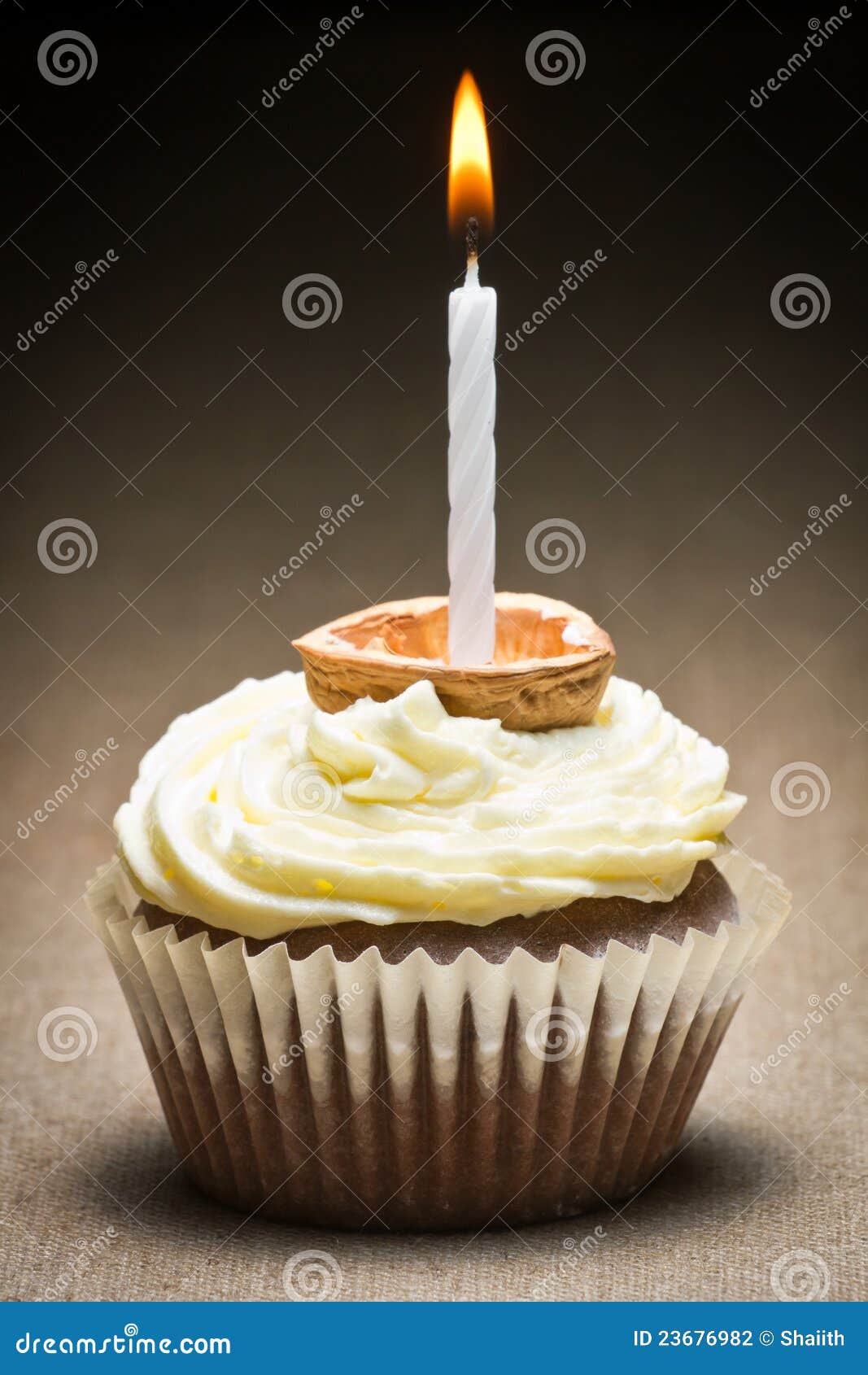 Closeup muffin with candle stock photo. Image of ornate 23676982