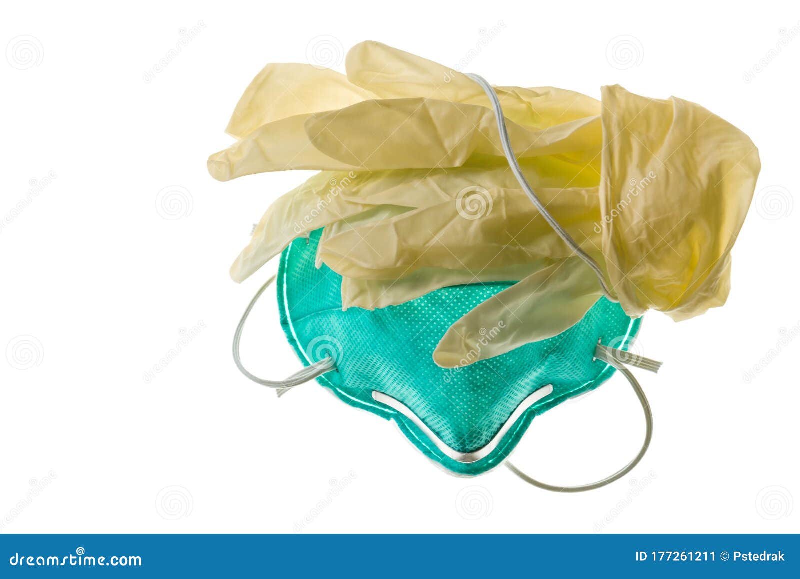 N95 Respirator and Yellow Surgical Gloves Isolated on White Background ...