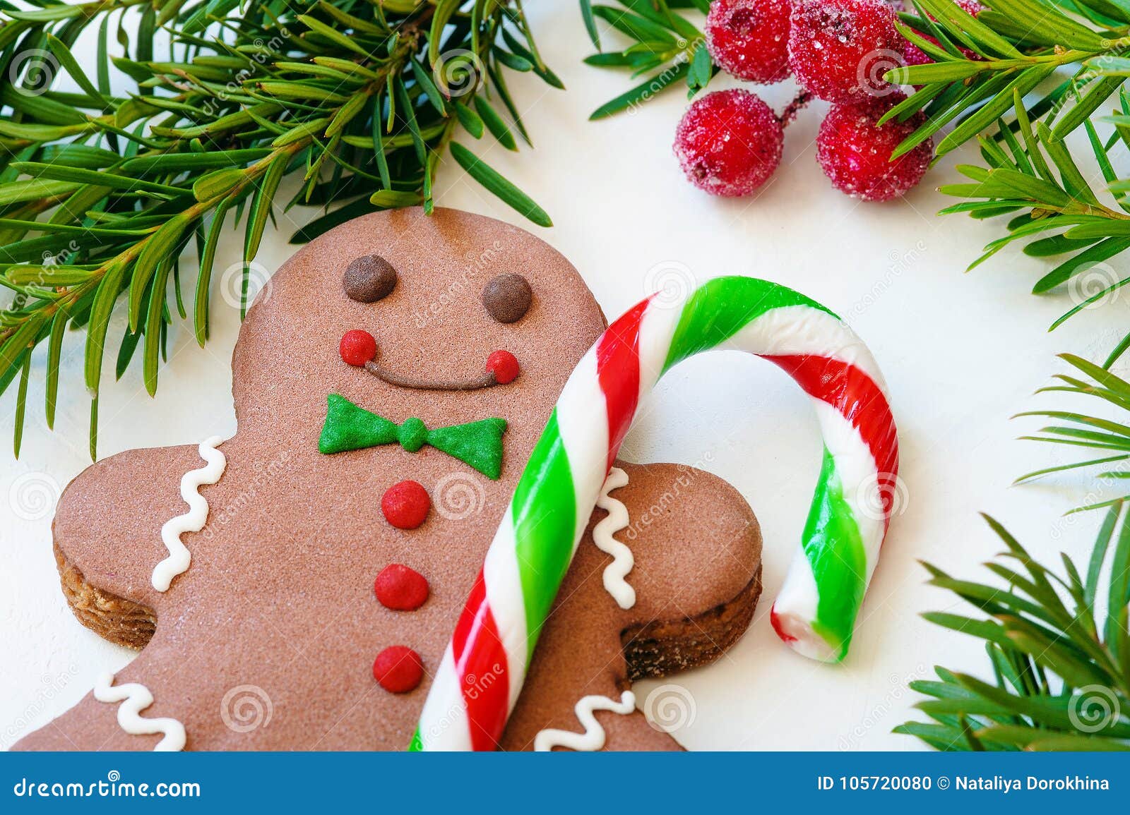 Download Closeup An Old Fashioned Candy Cane And A Gingerbread Man Stock Image