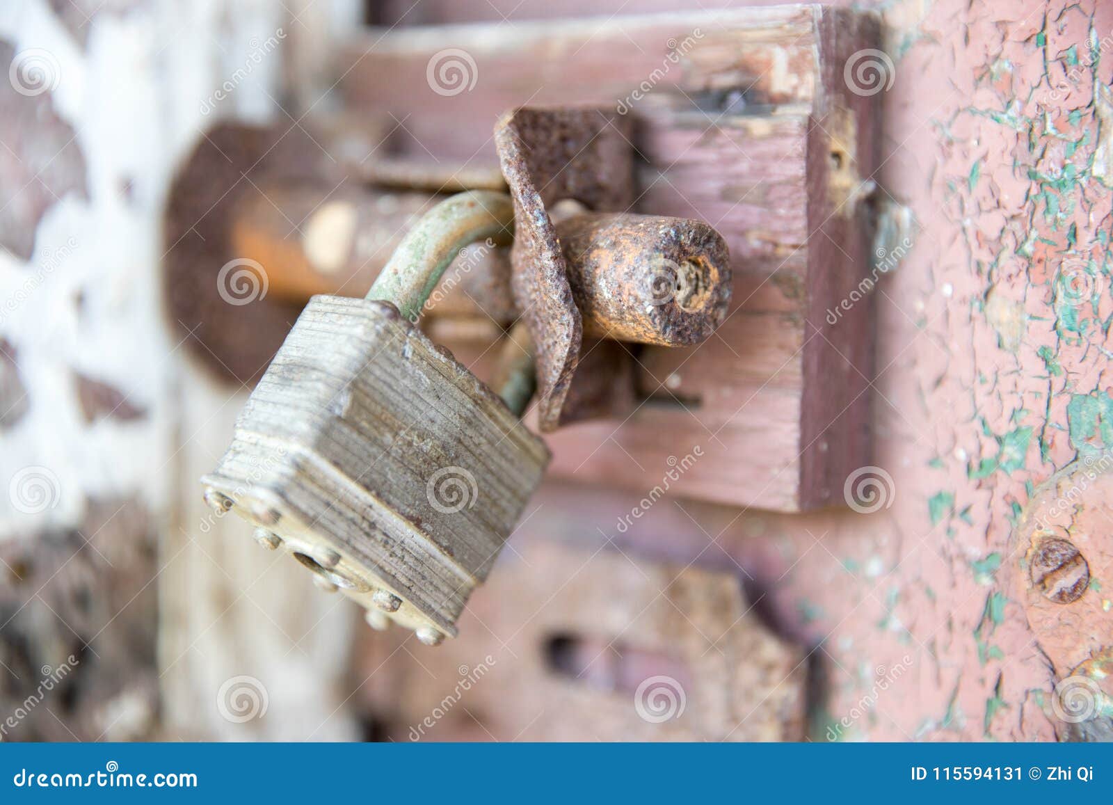Closeup Of Old Lock On Red Metal Garage Door Stock Image Image Of Church House 115594131