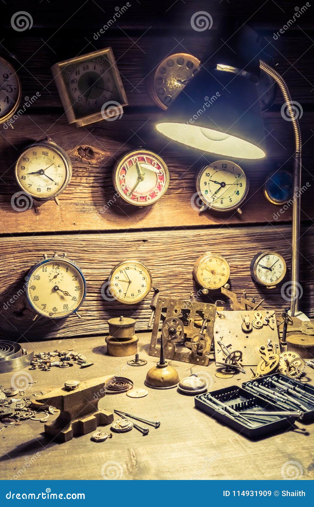 Old Watchmakers Full of Clocks and Tools Stock Image Image of metal, concept 114931909