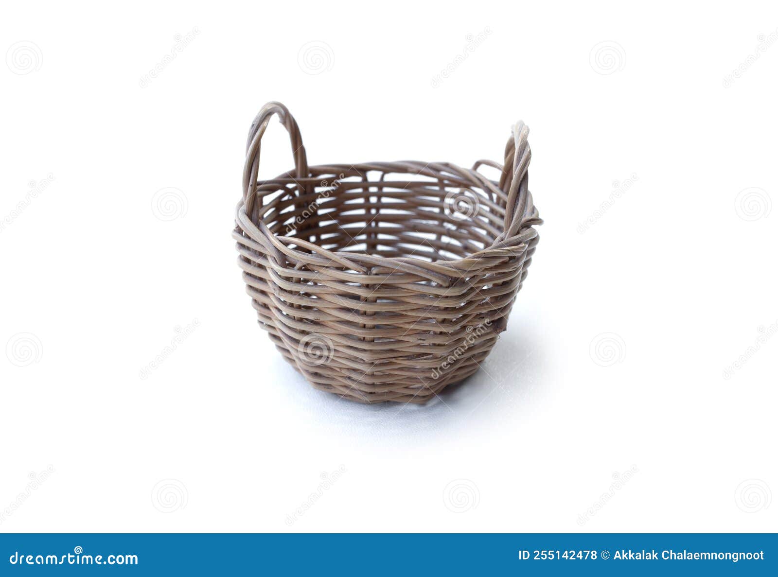 Closeup of Old Wood Basket Isolated on White Background Stock Photo