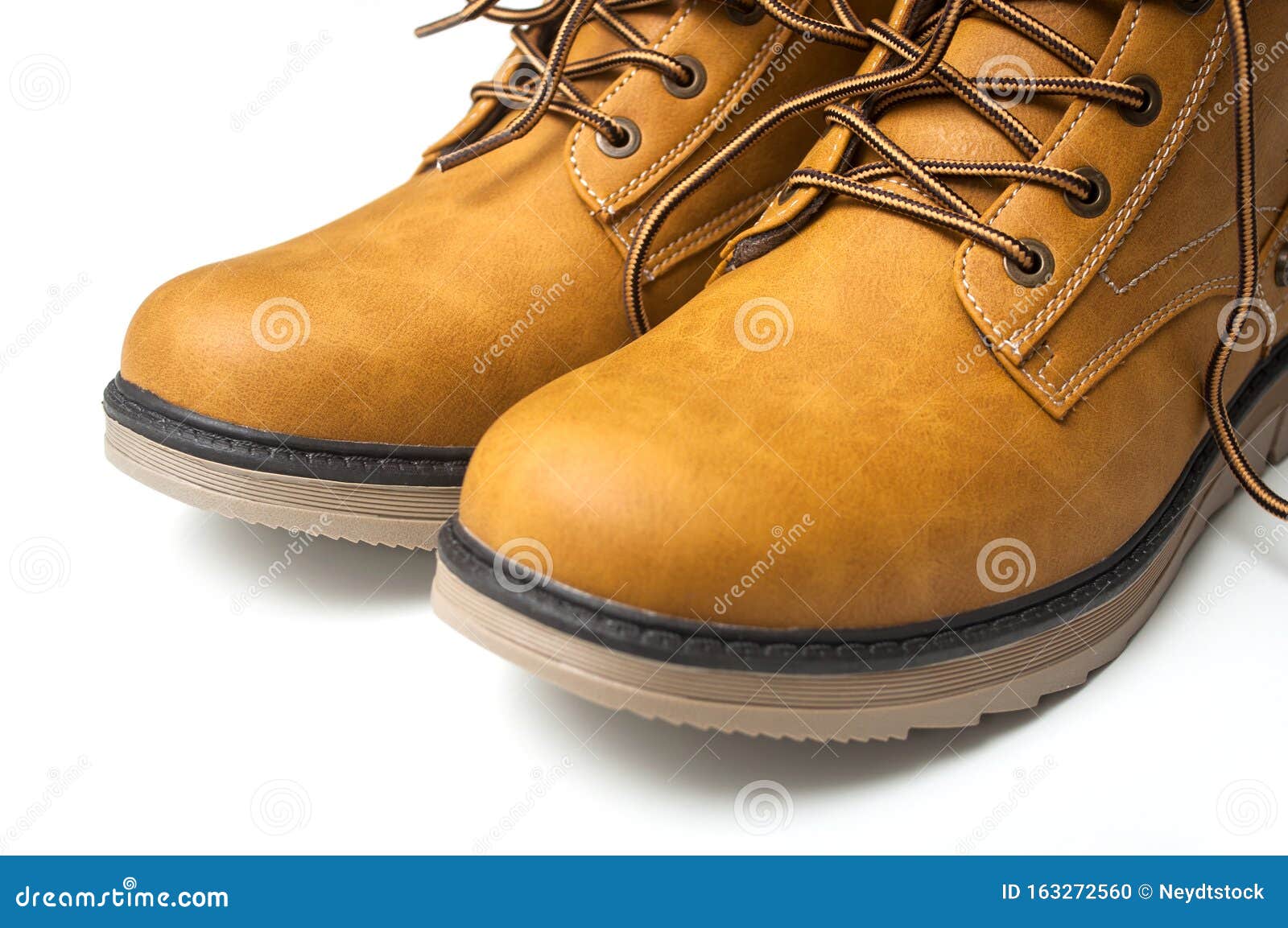 Orange Leather Boots for Men on White Background Stock Photo - Image of ...