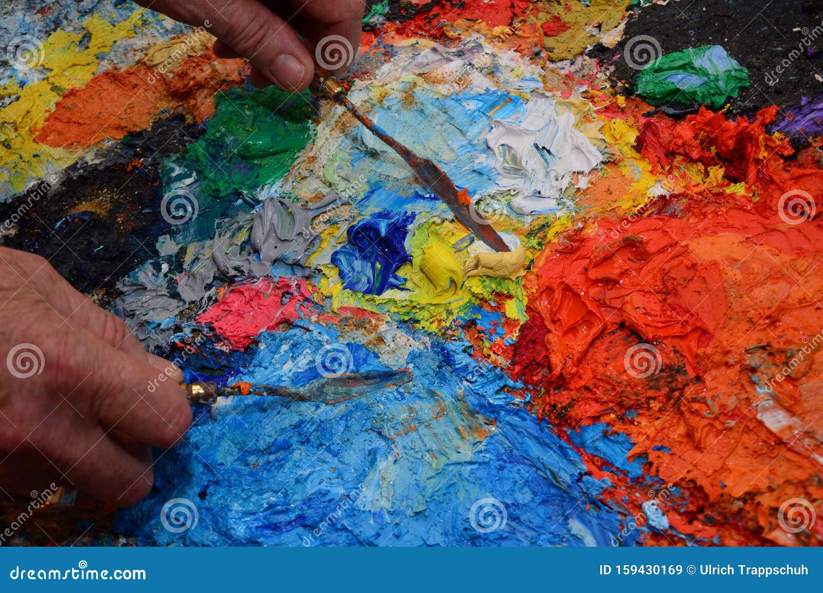 Closeup on a Painter`s Palette Stock Image Image of black, artist
