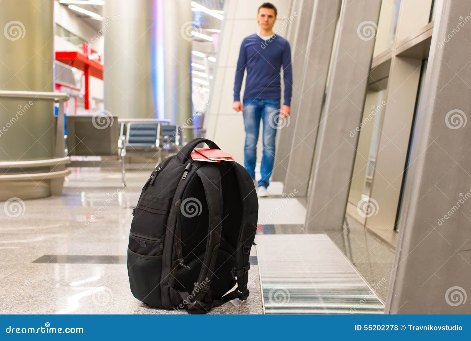 Closeup Passports and Boarding Pass on Backpack at Stock Photo Image