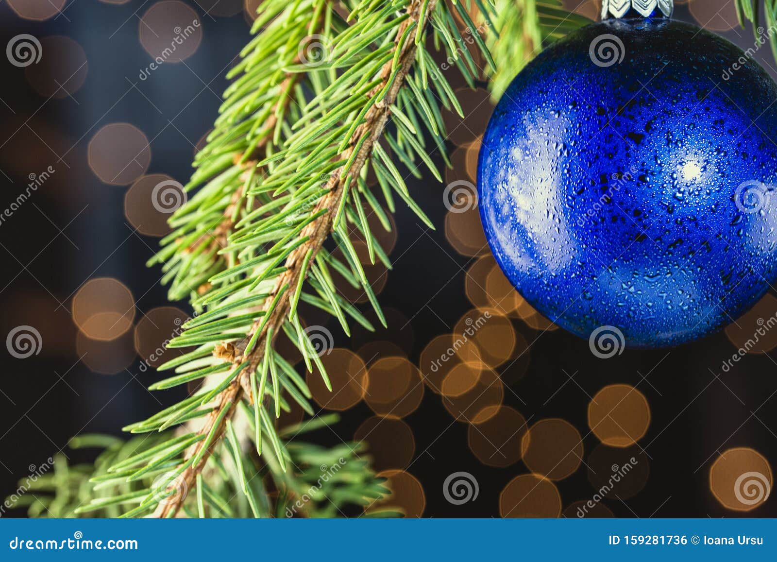 Blue Christmas Ornament on Tree with Bokeh Background, Christmas Image ...